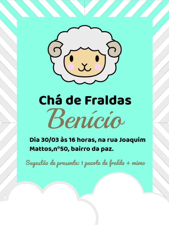 Convite Chá de Fraldas Ovelhinha Fofa para Editar Online Convite Chá de Fraldas Ovelhinha Fofa para Editar Online