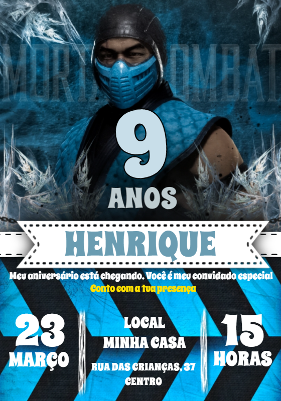 Convite de Aniversário Sub-Zero Mortal Kombat Editável Online Convite de Aniversário Sub-Zero Mortal Kombat Editável Online