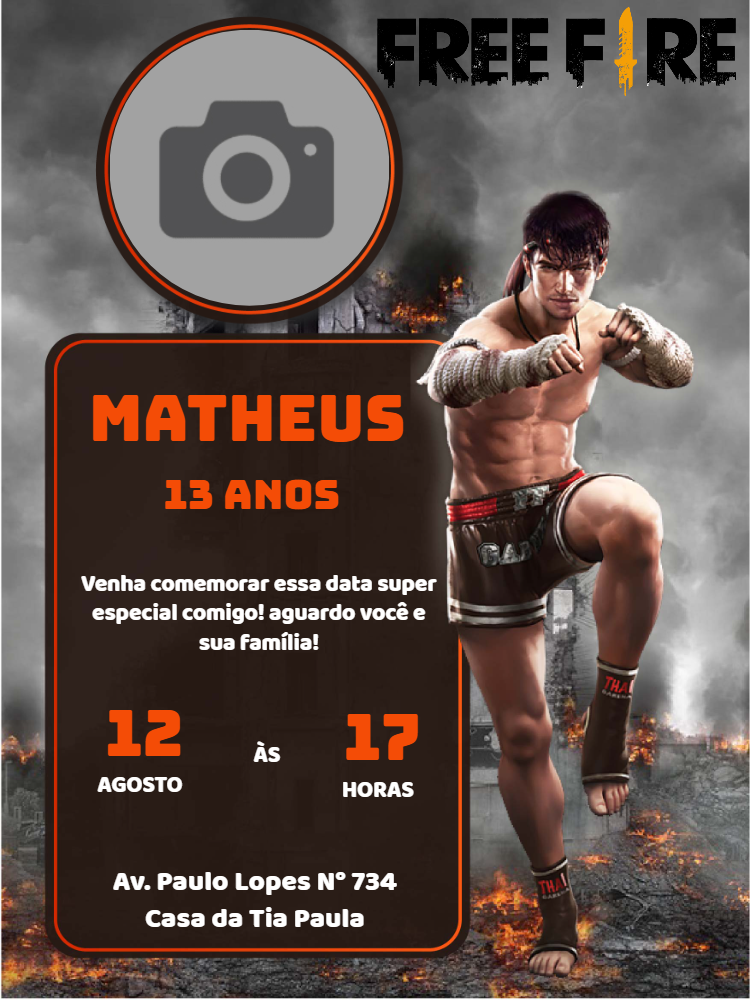 Convite de Aniversário Free Fire com Foto para Editar Online Convite de Aniversário Free Fire com Foto para Editar Online