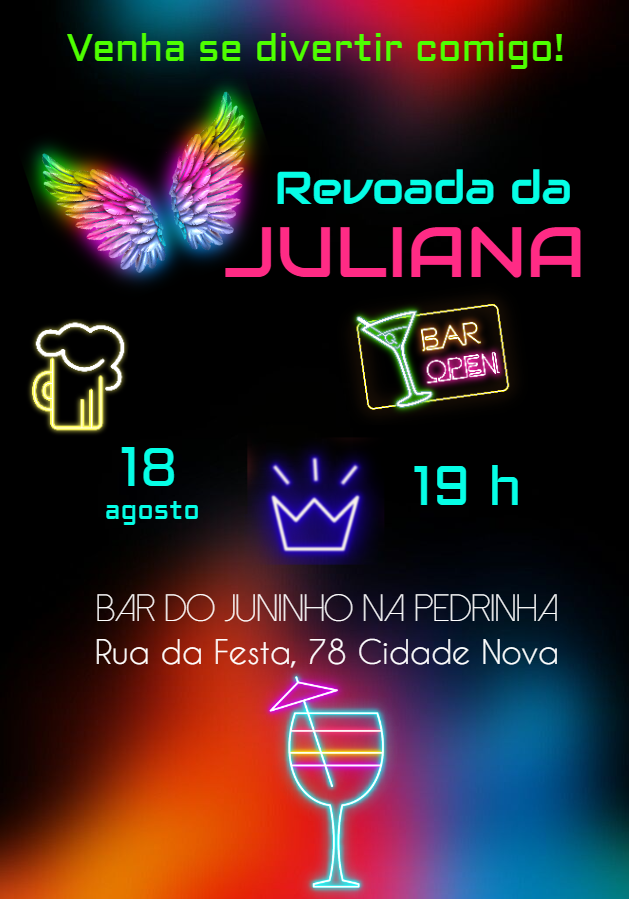 Convite de Aniversário Festa Neon e Balada para Editar Online Convite de Aniversário Festa Neon e Balada para Editar Online