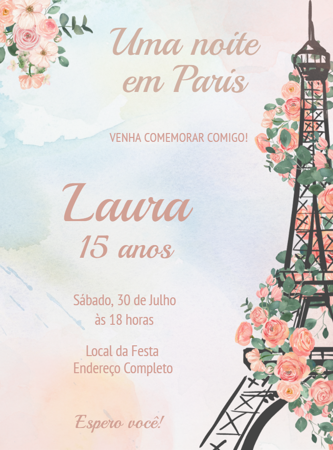Convite de Aniversário Paris Floral para Editar Online Convite de Aniversário Paris Floral para Editar Online
