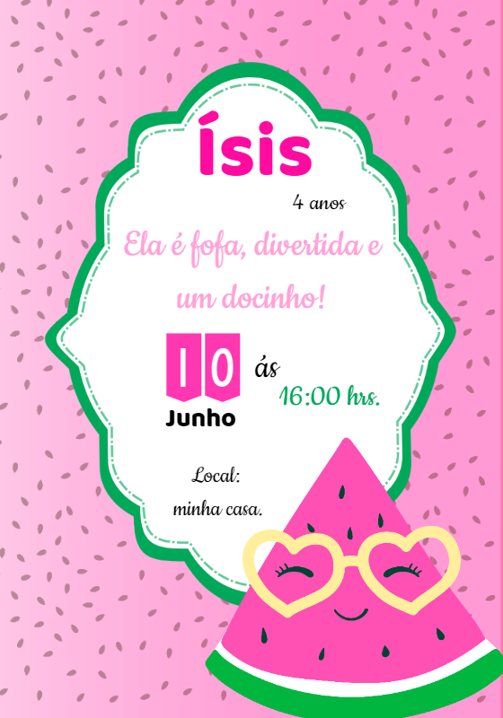 Convite de Aniversário Melancia Cute para Editar Online Convite de Aniversário Melancia Cute para Editar Online