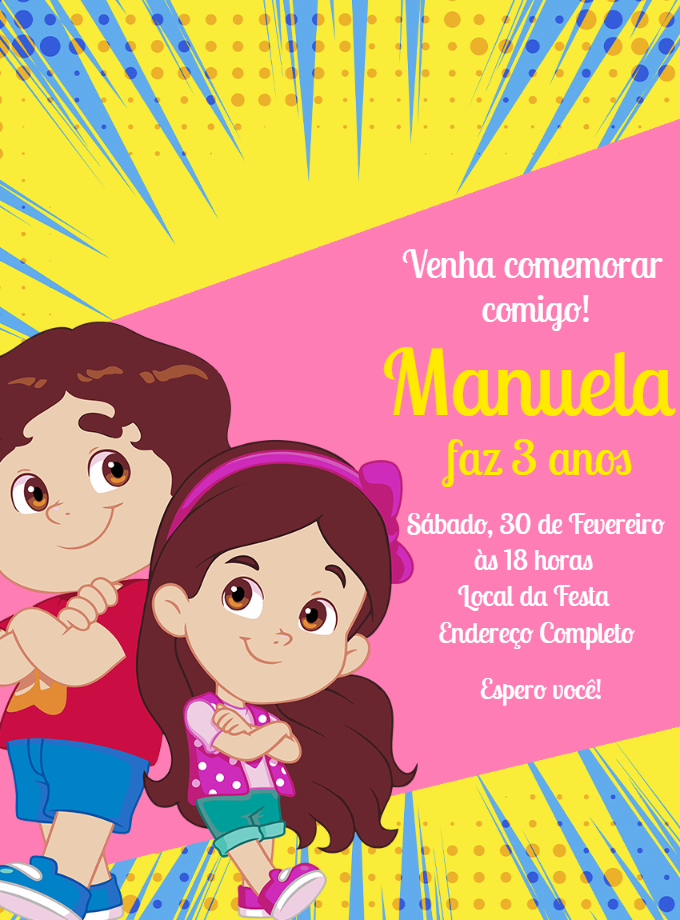 Convite de Aniversário Maria Clara e JP Editável Online Convite de Aniversário Maria Clara e JP Editável Online