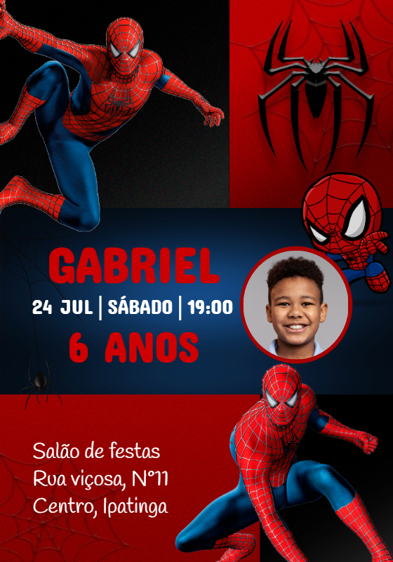 Convite de Aniversário Homem-Aranha com Foto para Editar Online Convite de Aniversário Homem-Aranha com Foto para Editar Online