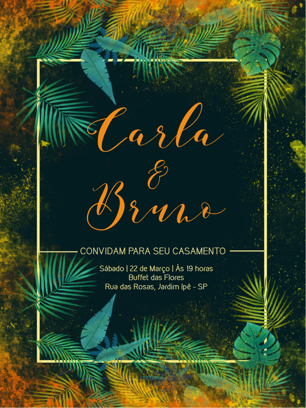 Convite de Casamento Folhagem Tropical para Editar Online Convite de Casamento Folhagem Tropical para Editar Online