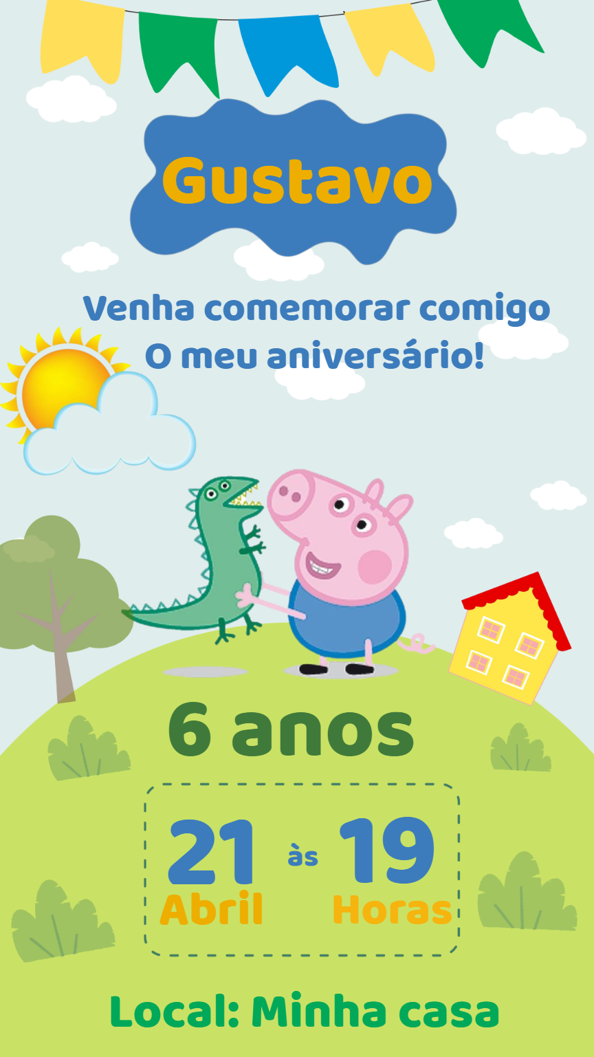 Convite Aniversário George Pig e Dinossauro para Editar Online Convite Aniversário George Pig e Dinossauro para Editar Online