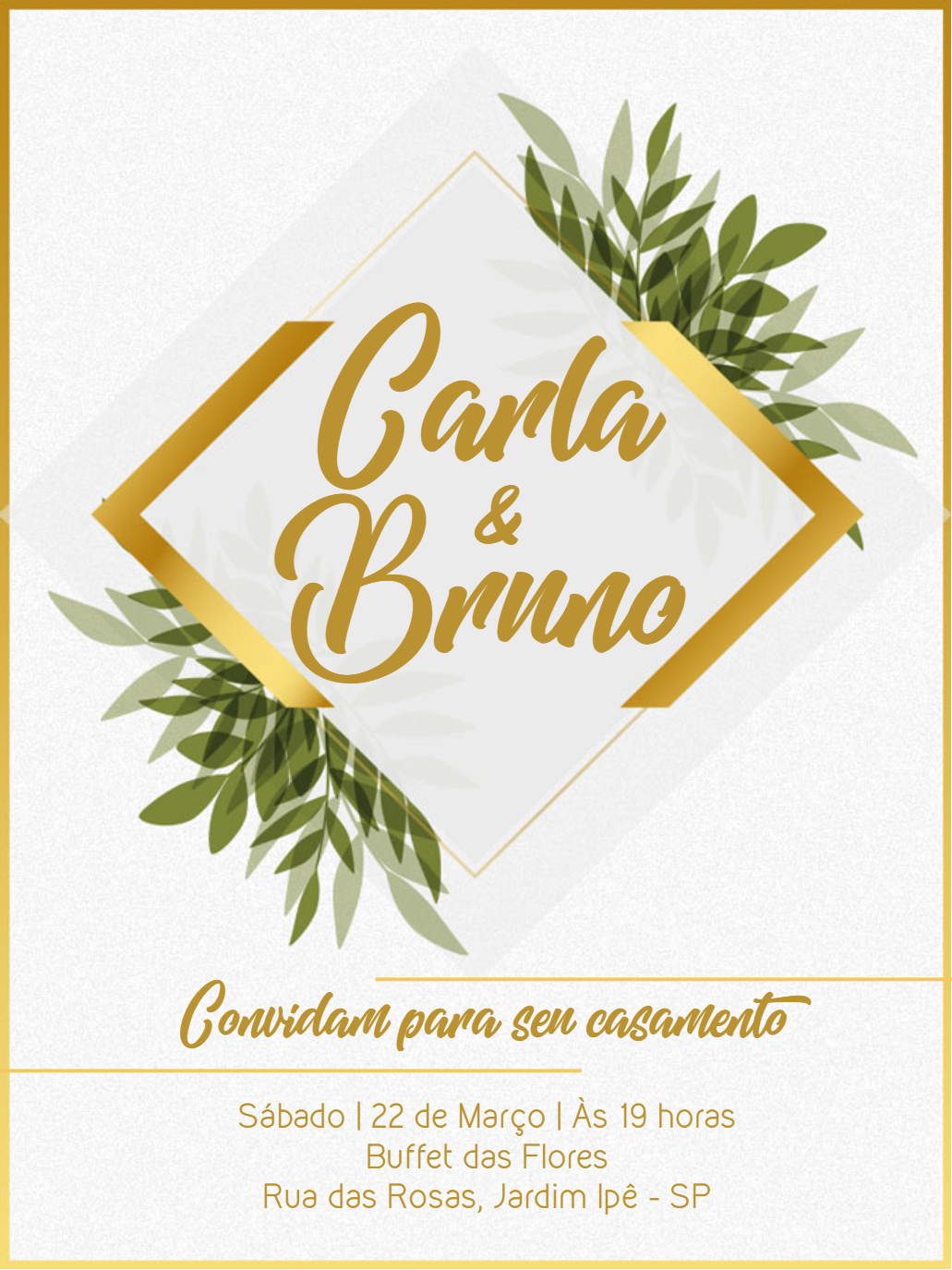 Convite de Casamento Folhagem Dourada para Editar Online Convite de Casamento Folhagem Dourada para Editar Online