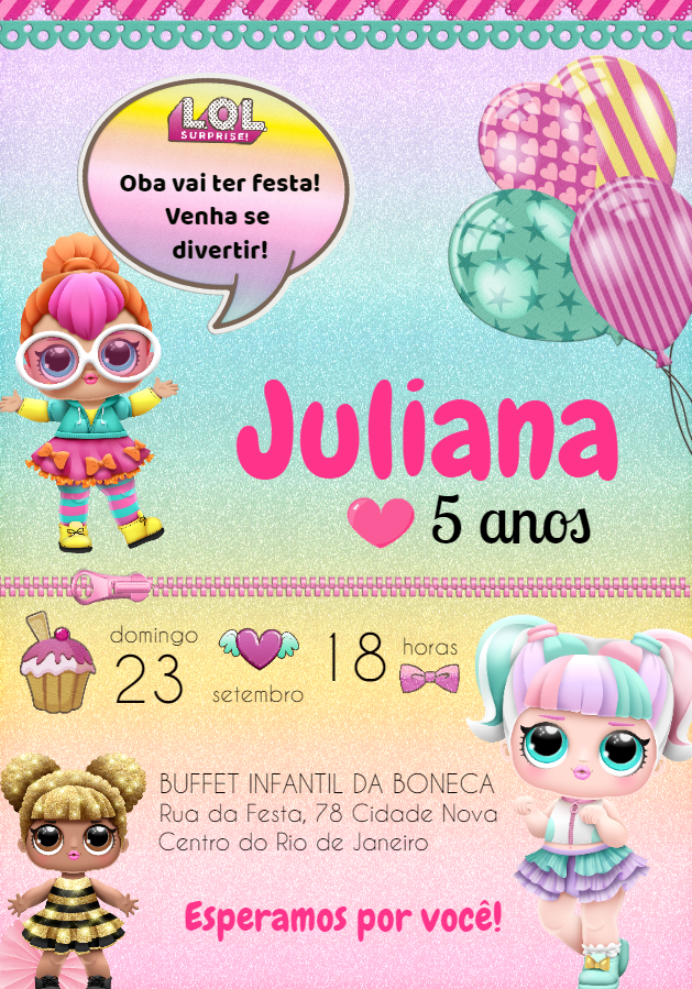 Convite de Aniversário LOL Surprise para Editar Online Convite de Aniversário LOL Surprise para Editar Online
