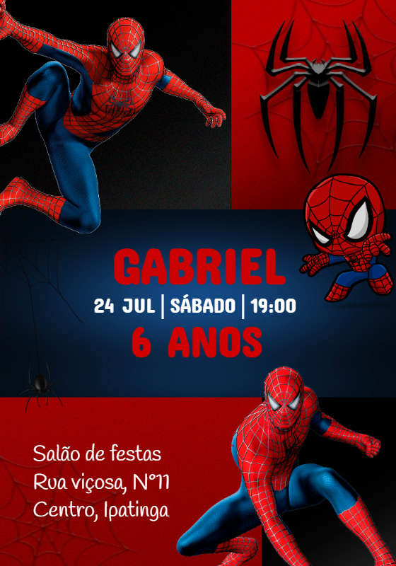 Convite de Aniversário Homem-Aranha para Editar Online Convite de Aniversário Homem-Aranha para Editar Online