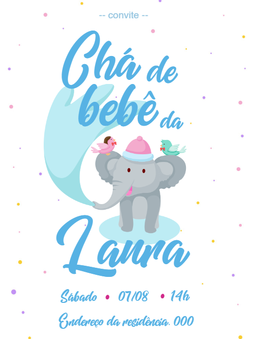 Convite Chá de Bebê Elefantinho Fofo para Editar Online