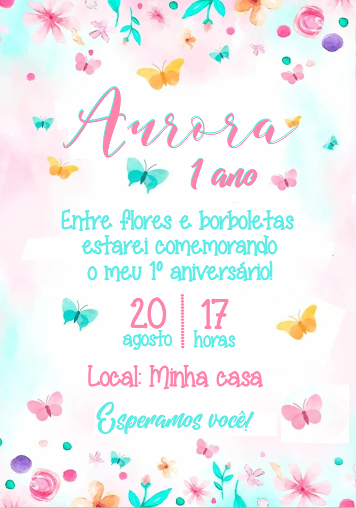 Convite Aniversário Jardim Borboletas Aquarela para Editar