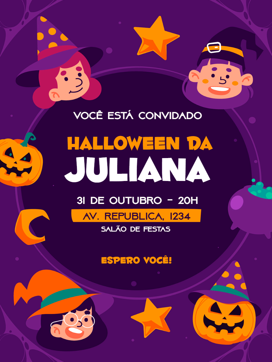 Convite de Aniversário Halloween com Bruxas para Editar Online Convite de Aniversário Halloween com Bruxas para Editar Online