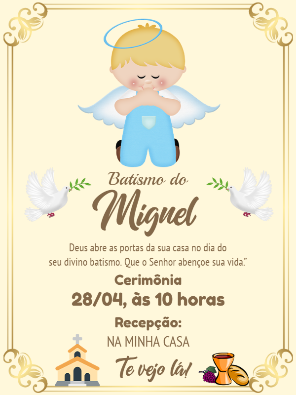 Convite de Batismo Anjinho Menino para Editar Online Convite de Batismo Anjinho Menino para Editar Online