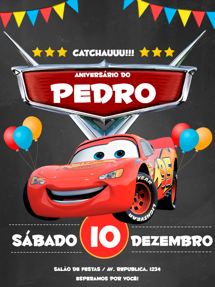 Convite de Aniversário Carros Disney para Editar Online Convite de Aniversário Carros Disney para Editar Online