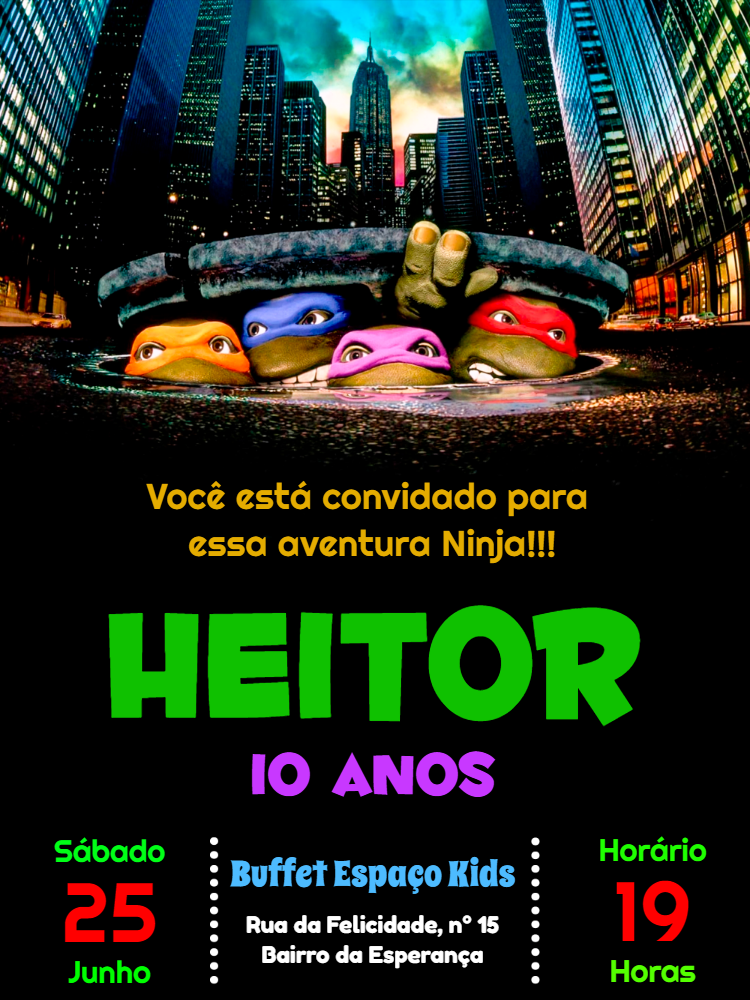 Convite Aniversário Tartarugas Ninja para Editar Online Convite Aniversário Tartarugas Ninja para Editar Online