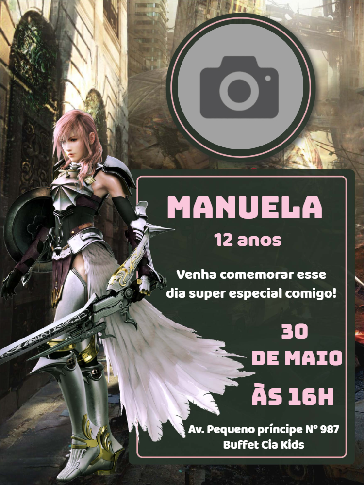 Convite Aniversário Final Fantasy com Foto para Editar Online