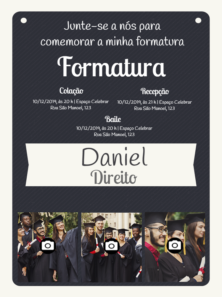 Convite de Formatura com Foto para Editar Online