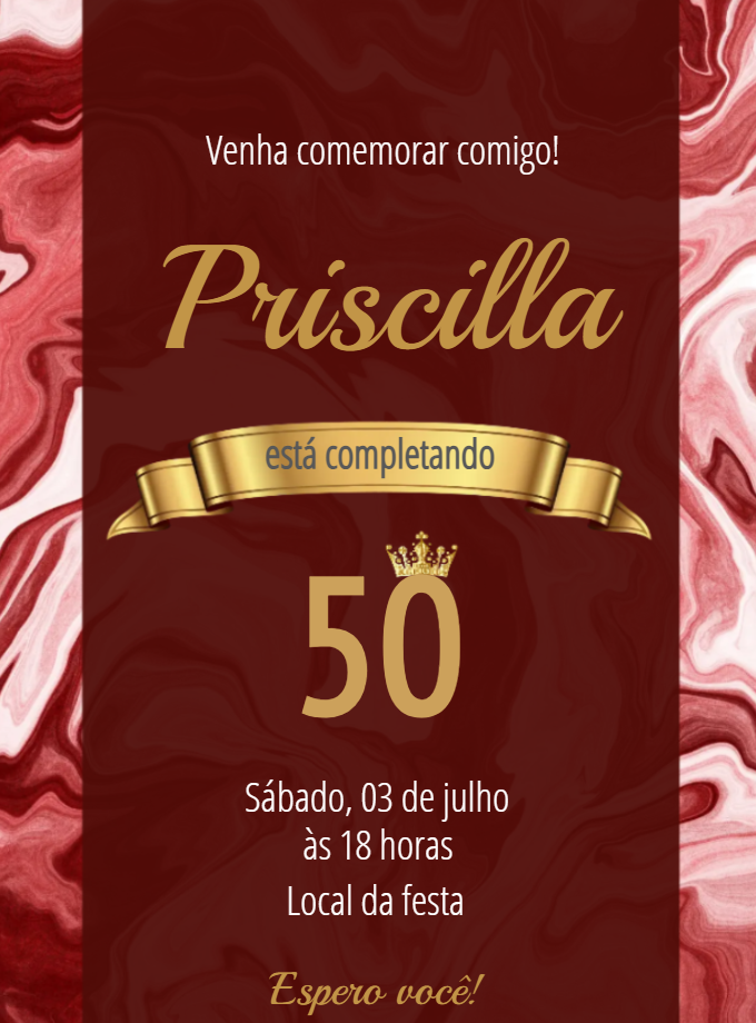 Convite de Aniversário Elegante Vermelho e Dourado para Editar Convite de Aniversário Elegante Vermelho e Dourado para Editar