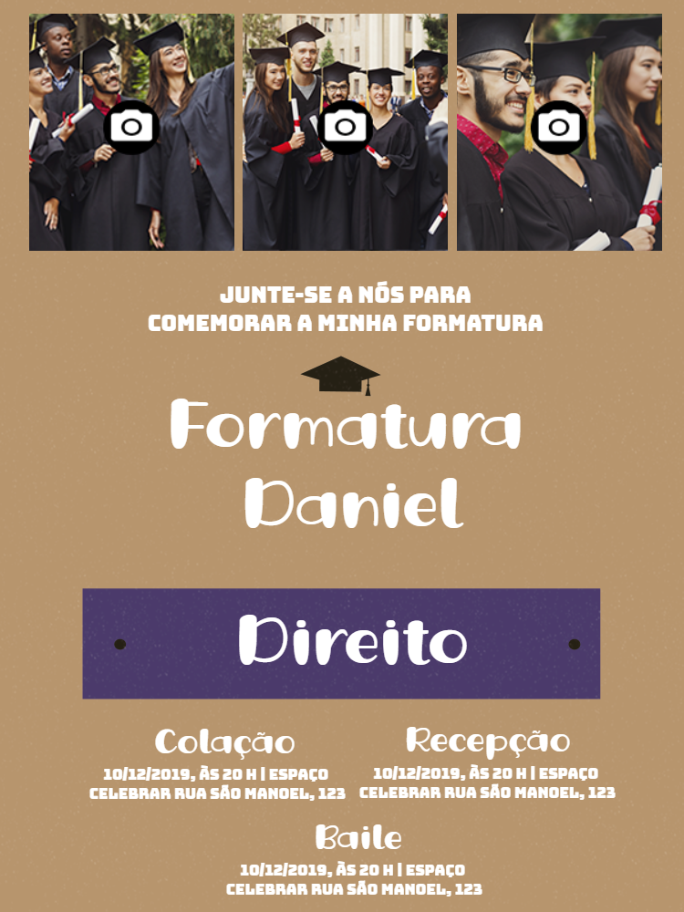 Convite de Formatura com Foto para Editar Online