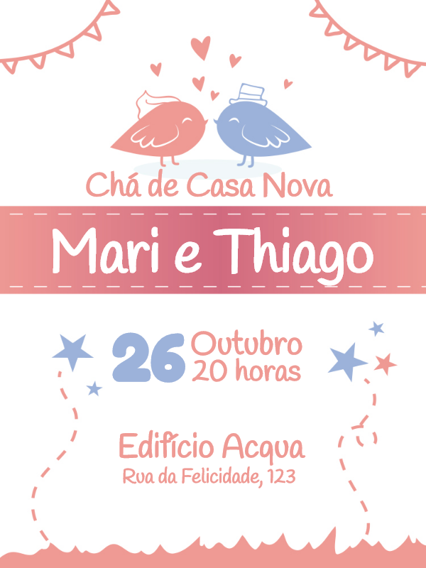 Convite Chá de Casa Nova com Passarinhos para Editar Online Convite Chá de Casa Nova com Passarinhos para Editar Online