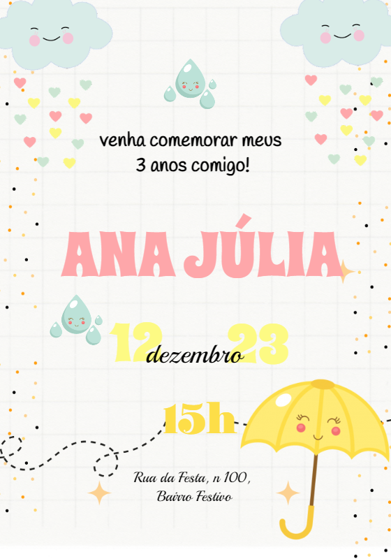Convite de Aniversário Chuva de Bençãos para Editar Online Convite de Aniversário Chuva de Bençãos para Editar Online