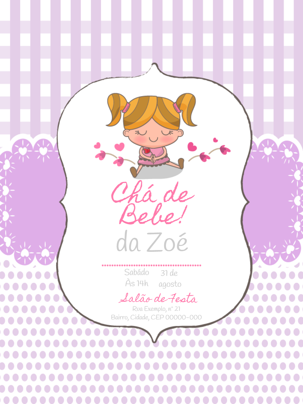 Convite Chá de Bebê Menina Delicada para Editar Online Convite Chá de Bebê Menina Delicada para Editar Online