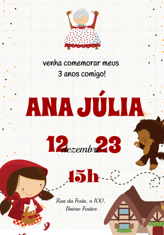 Convite Aniversário Chapéuzinho Vermelho para Editar Online Convite Aniversário Chapéuzinho Vermelho para Editar Online