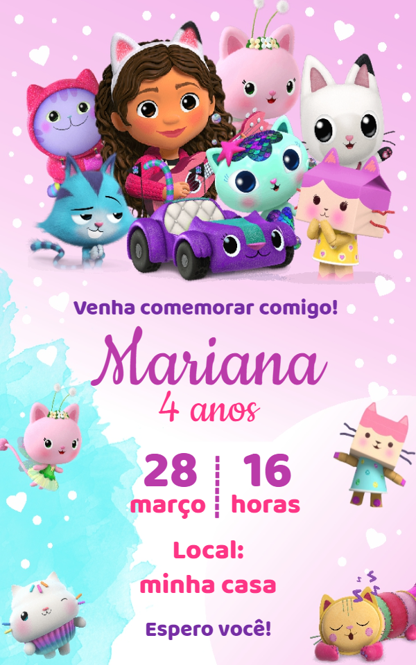 Convite Aniversário A Casa Mágica da Gabby para Editar Online Convite Aniversário A Casa Mágica da Gabby para Editar Online
