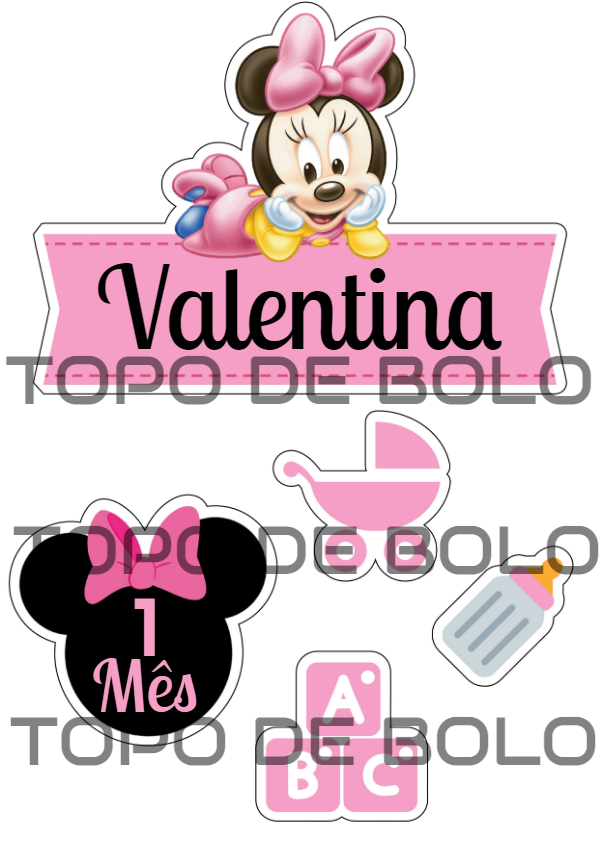 Topo de Bolo Minnie Baby para Mesversário para Editar Online Topo de Bolo Minnie Baby para Mesversário para Editar Online