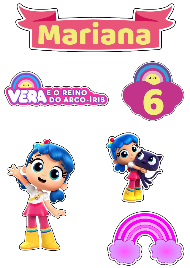 Topo de Bolo Vera e o Reino do Arco Íris para Editar Online Topo de Bolo Vera e o Reino do Arco Íris para Editar Online