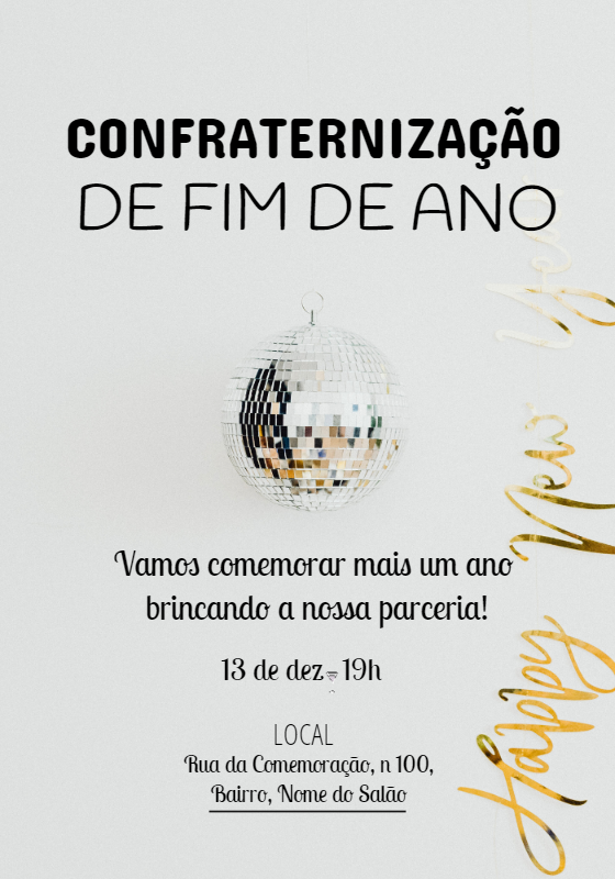Convite Confraternização Fim de Ano com Disco Ball para Editar Convite Confraternização Fim de Ano com Disco Ball para Editar