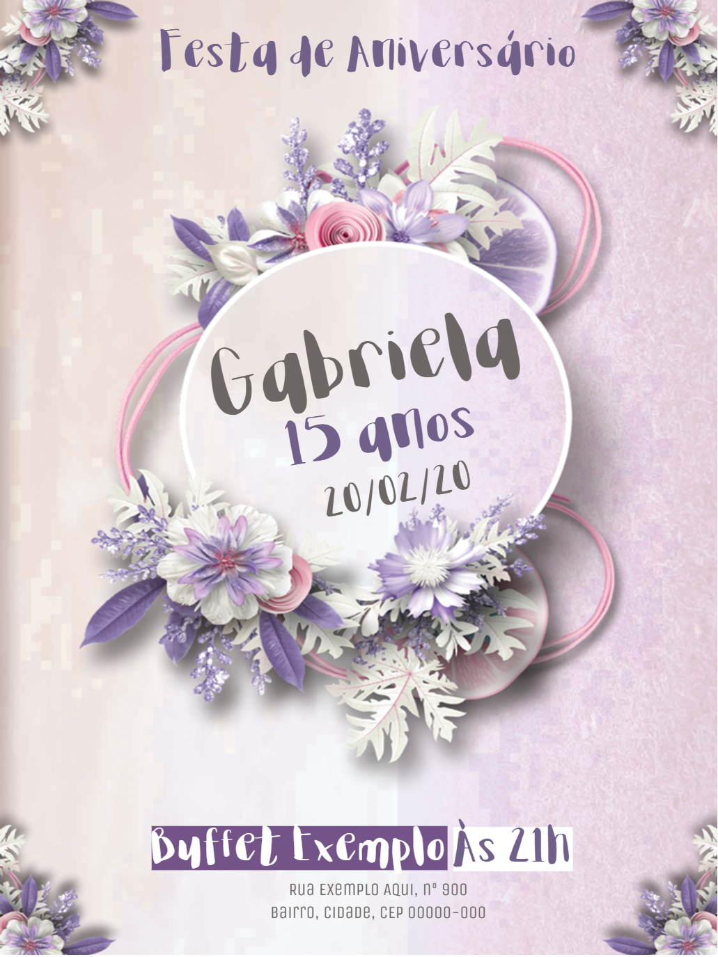 Convite 15 Anos Floral Lilás para Editar Online Convite 15 Anos Floral Lilás para Editar Online