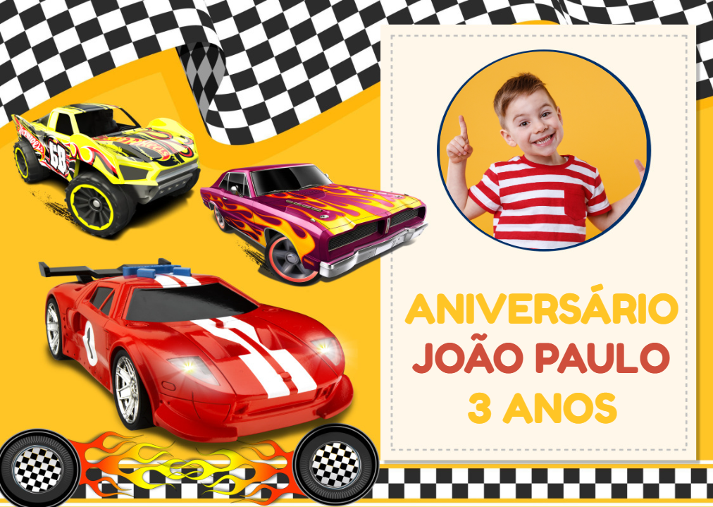 Painel de Aniversário Carros com Foto para Editar Online Painel de Aniversário Carros com Foto para Editar Online