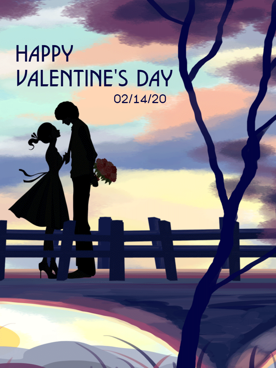 Cartão Dia dos Namorados com Silhueta de Casal para Editar Cartão Dia dos Namorados com Silhueta de Casal para Editar