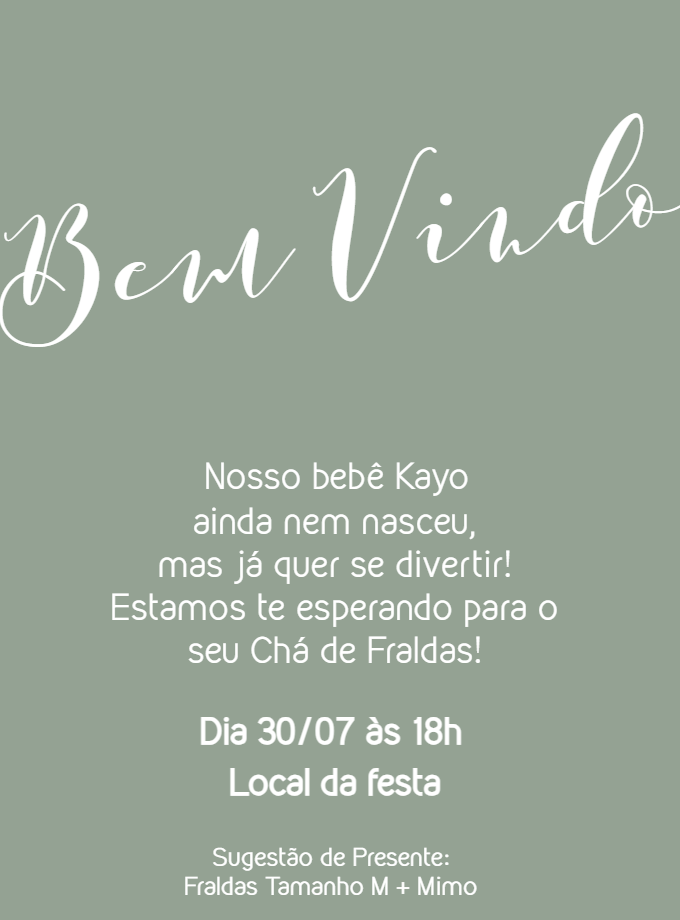 Convite Chá de Bebê Minimalista Verde para Editar Online Convite Chá de Bebê Minimalista Verde para Editar Online