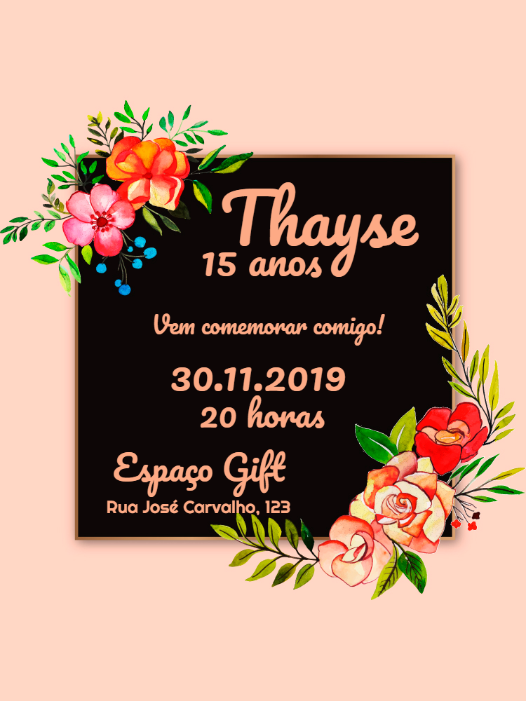 Convite Aniversário 15 Anos Floral para Editar Online Convite Aniversário 15 Anos Floral para Editar Online