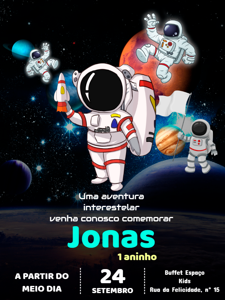 Convite de Aniversário Astronauta Espacial para Editar Online Convite de Aniversário Astronauta Espacial para Editar Online