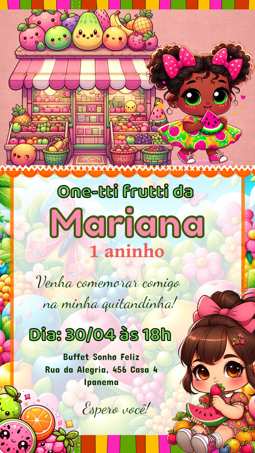Convite Aniversário Quitandinha Frutas para Editar Online Convite Aniversário Quitandinha Frutas para Editar Online