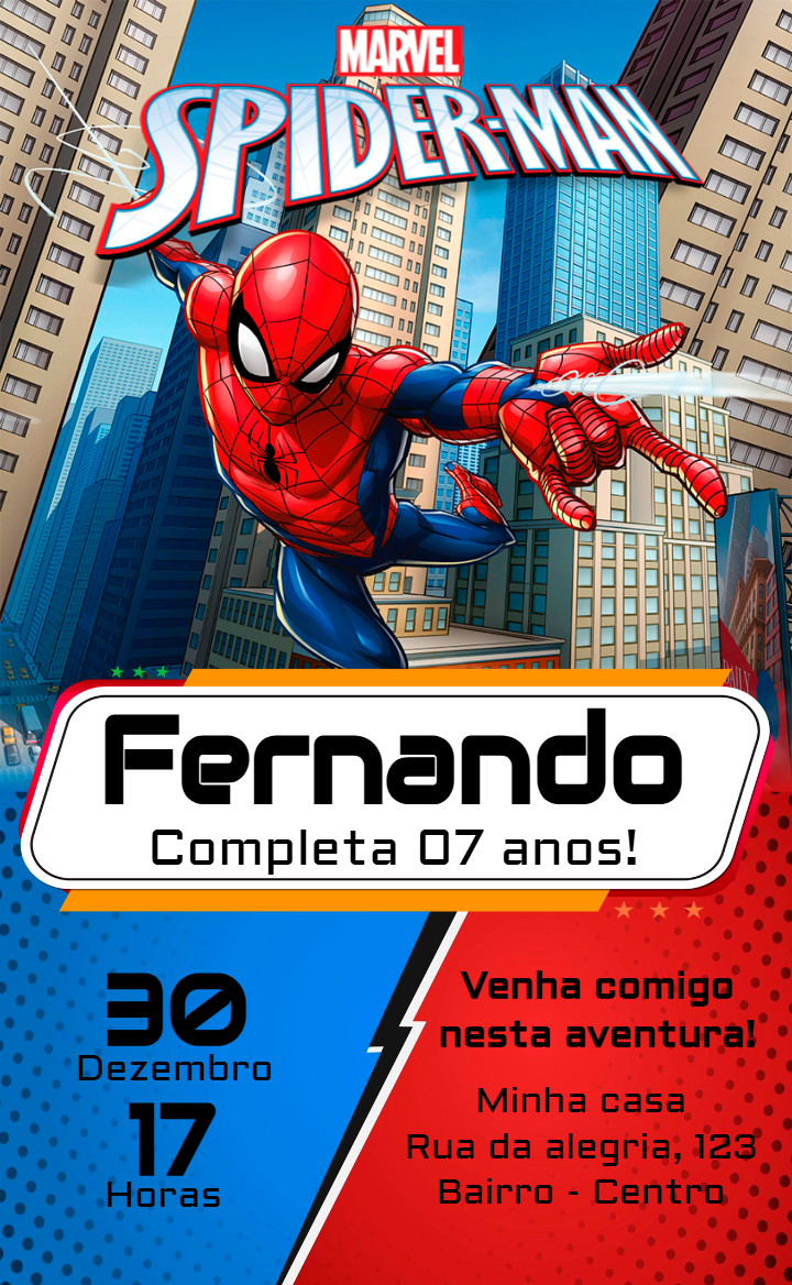 Convite de Aniversário Homem-Aranha para Editar Online Convite de Aniversário Homem-Aranha para Editar Online