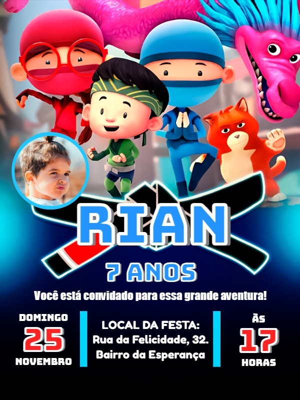 Convite de Aniversário Oi Ninja com Foto para Editar Online Convite de Aniversário Oi Ninja com Foto para Editar Online