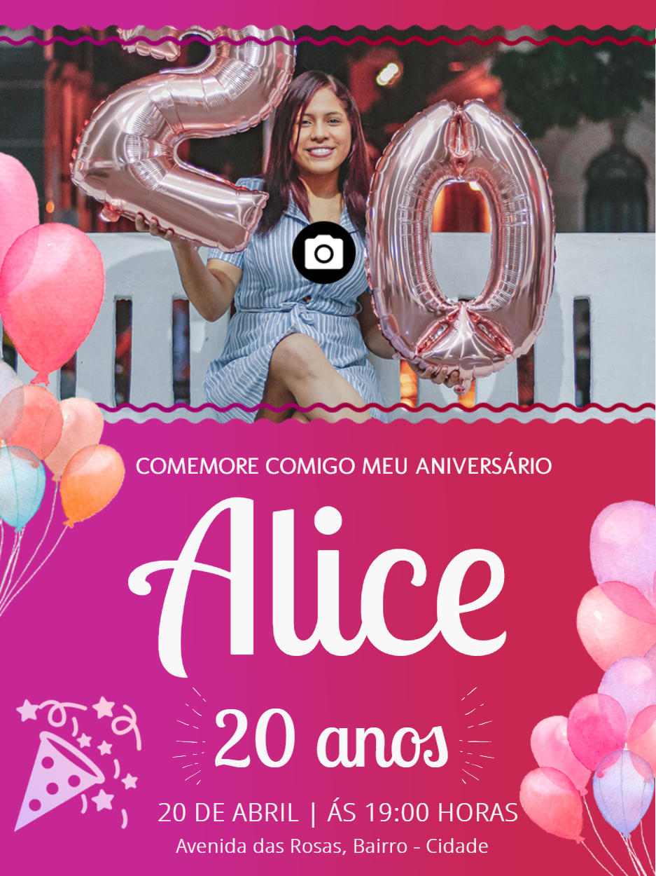 Convite de Aniversário Feminino com Foto para Editar Online Convite de Aniversário Feminino com Foto para Editar Online