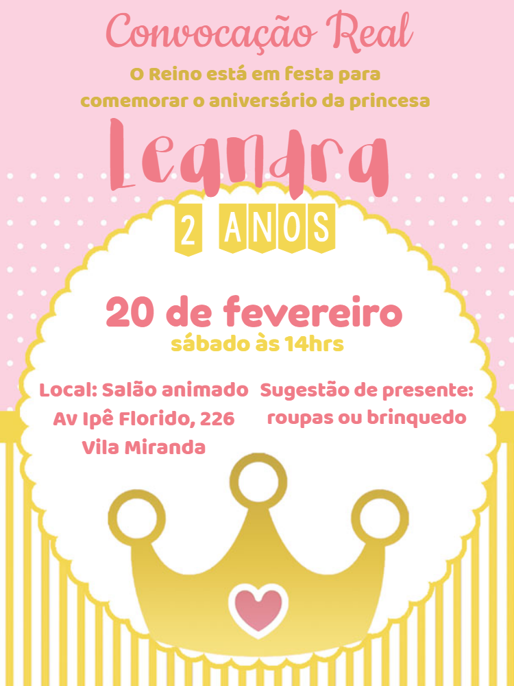 Convite de Aniversário Princesa Reinado para Editar Online Convite de Aniversário Princesa Reinado para Editar Online
