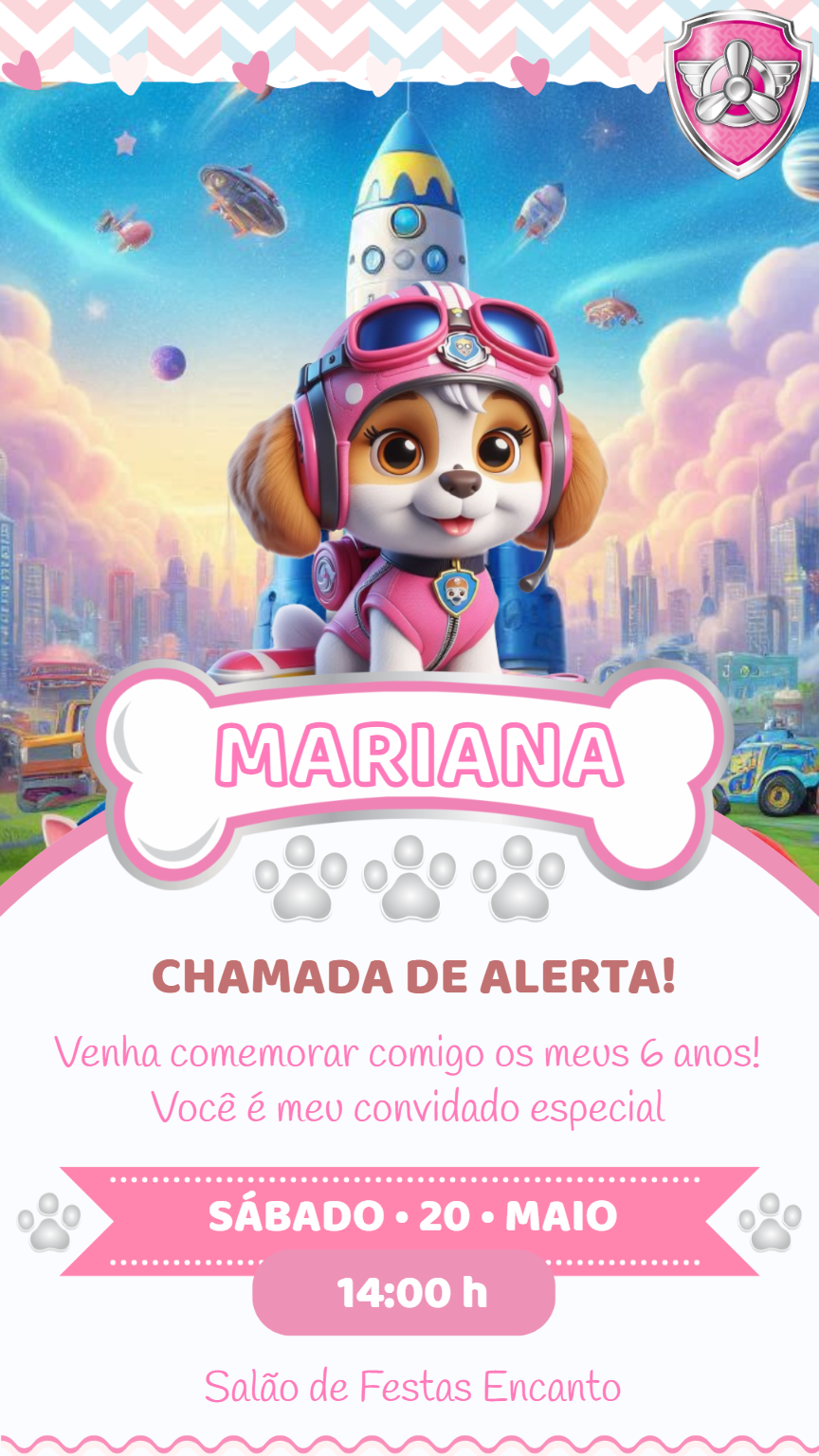 Convite Aniversário Skye Patrulha Canina para Editar Online Convite Aniversário Skye Patrulha Canina para Editar Online