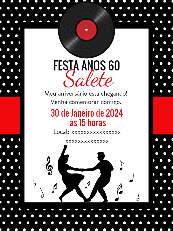 Convite Aniversário Anos 60 Retrô para Editar Online Convite Aniversário Anos 60 Retrô para Editar Online
