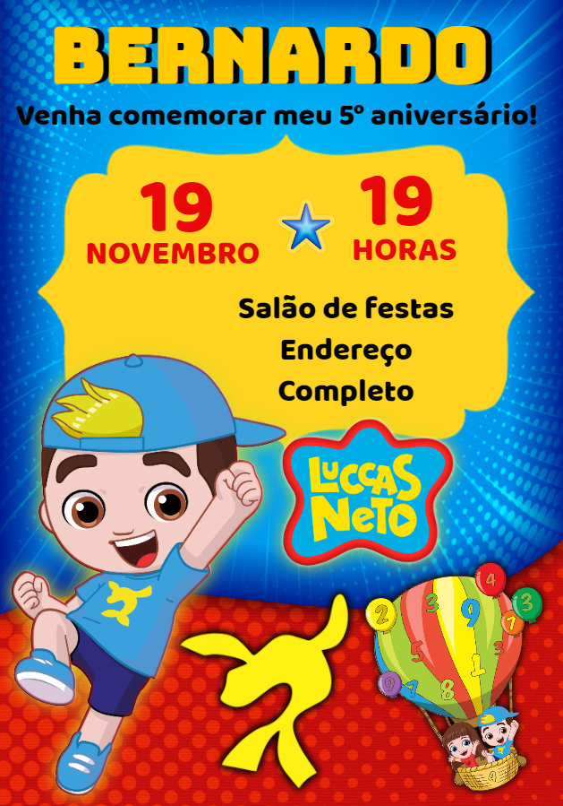 Convite de Aniversário Luccas Neto para Editar Online Convite de Aniversário Luccas Neto para Editar Online
