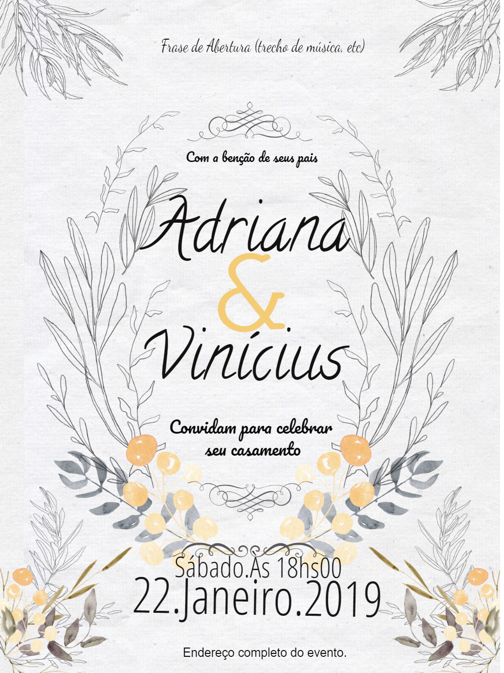 Convite de Casamento Floral Rústico para Editar Online Convite de Casamento Floral Rústico para Editar Online