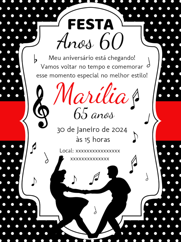 Convite Aniversário Anos 60 Retrô para Editar Online Convite Aniversário Anos 60 Retrô para Editar Online