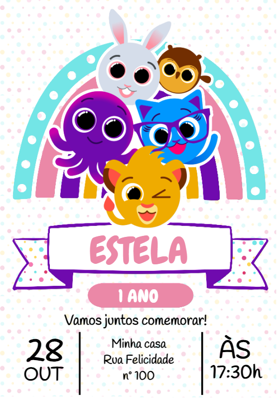 Convite de Aniversário Bolofofos Rosa para Editar Online Convite de Aniversário Bolofofos Rosa para Editar Online
