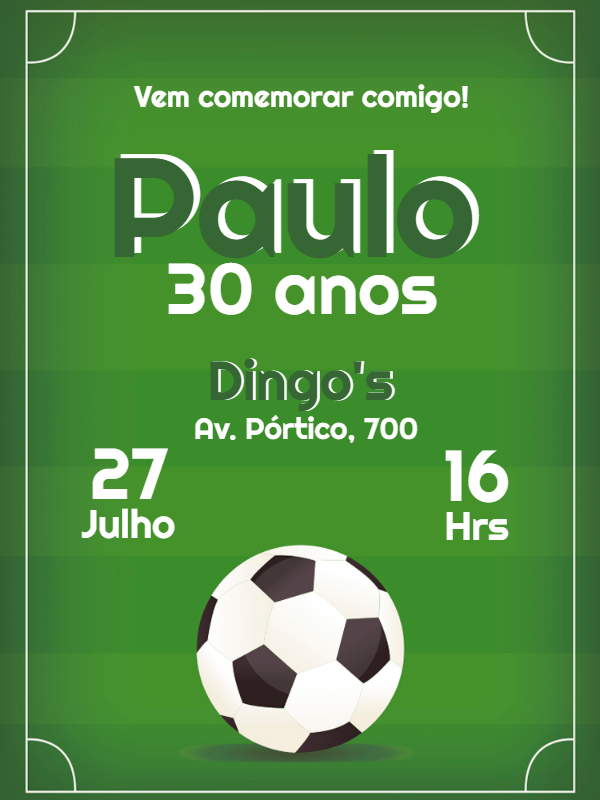 Convite de Aniversário Futebol para Editar e Enviar Online