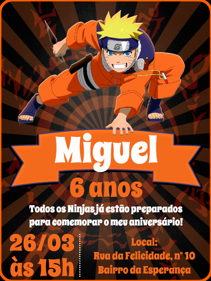Convite de Aniversário Naruto Editável Online para Imprimir Convite de Aniversário Naruto Editável Online para Imprimir
